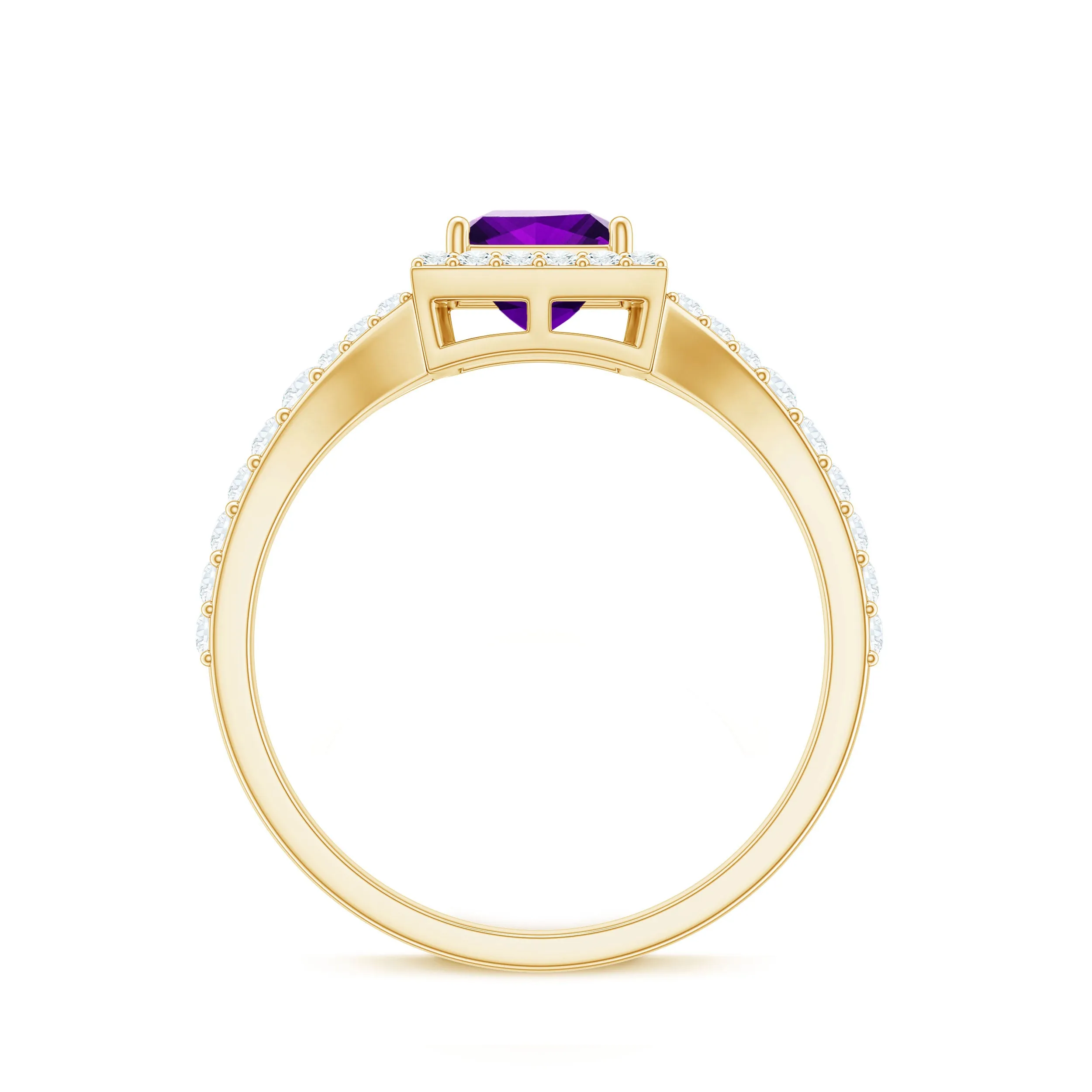 Amethyst Split Shank Halo Engagement Ring with Moissanite