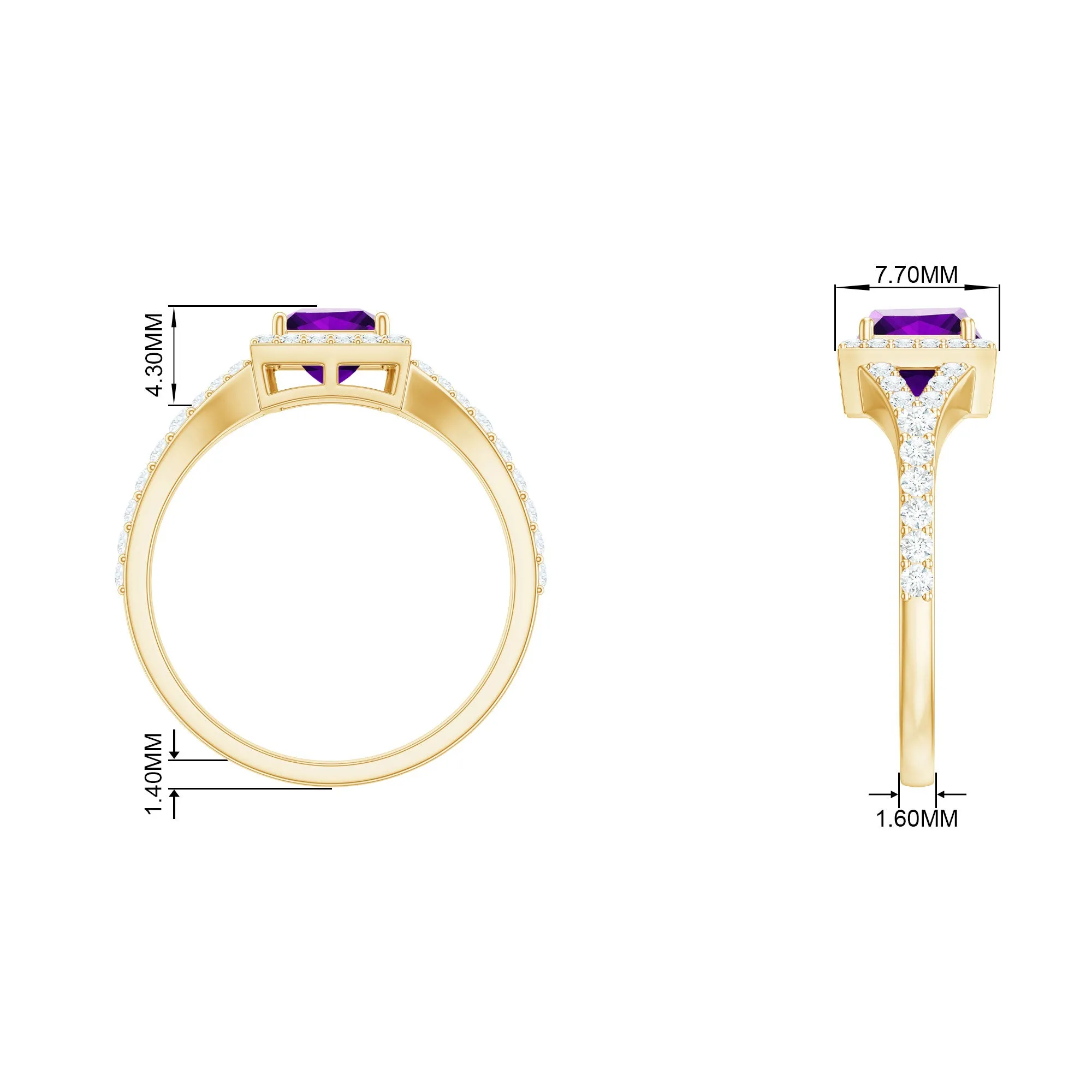 Amethyst Split Shank Halo Engagement Ring with Moissanite