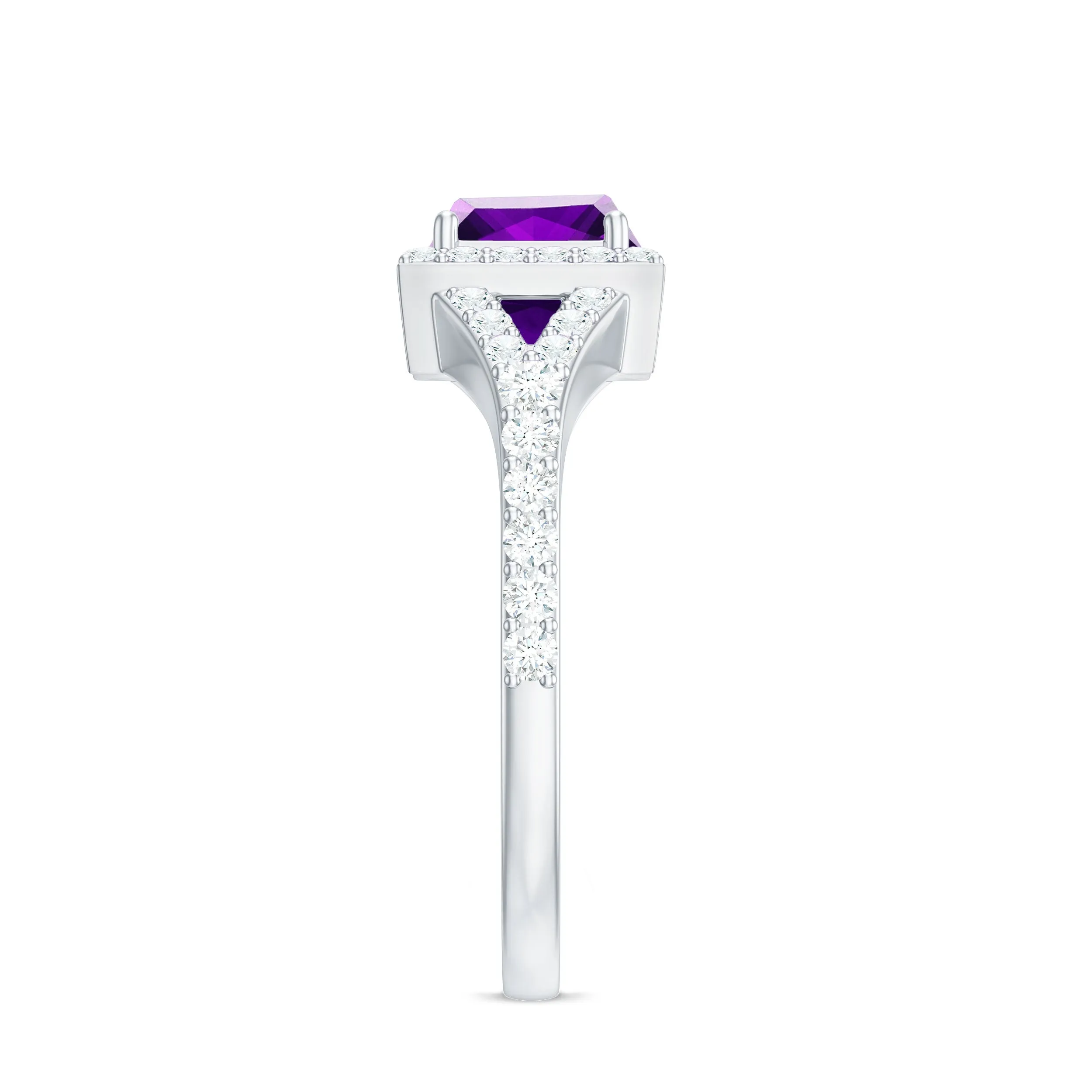 Amethyst Split Shank Halo Engagement Ring with Moissanite