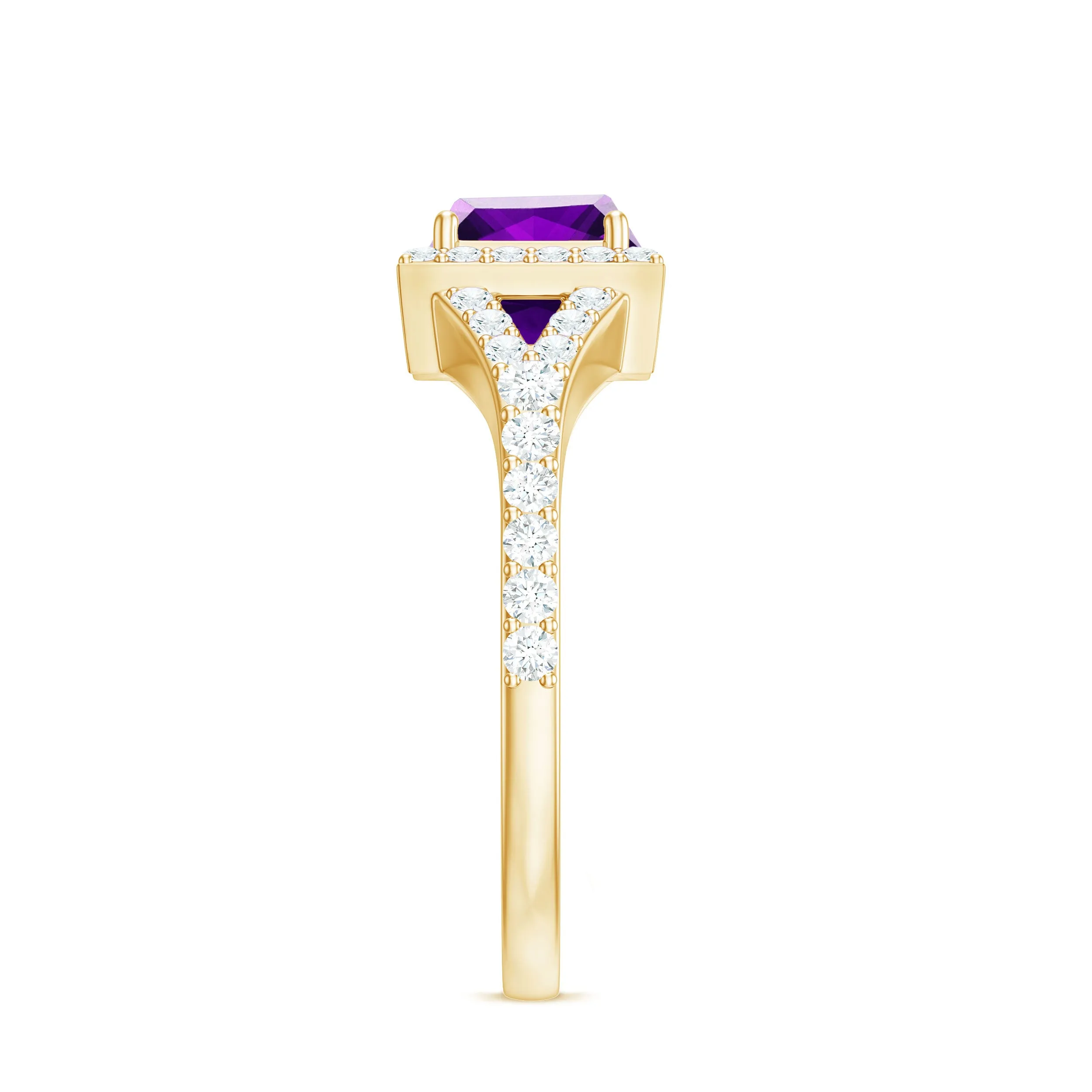 Amethyst Split Shank Halo Engagement Ring with Moissanite