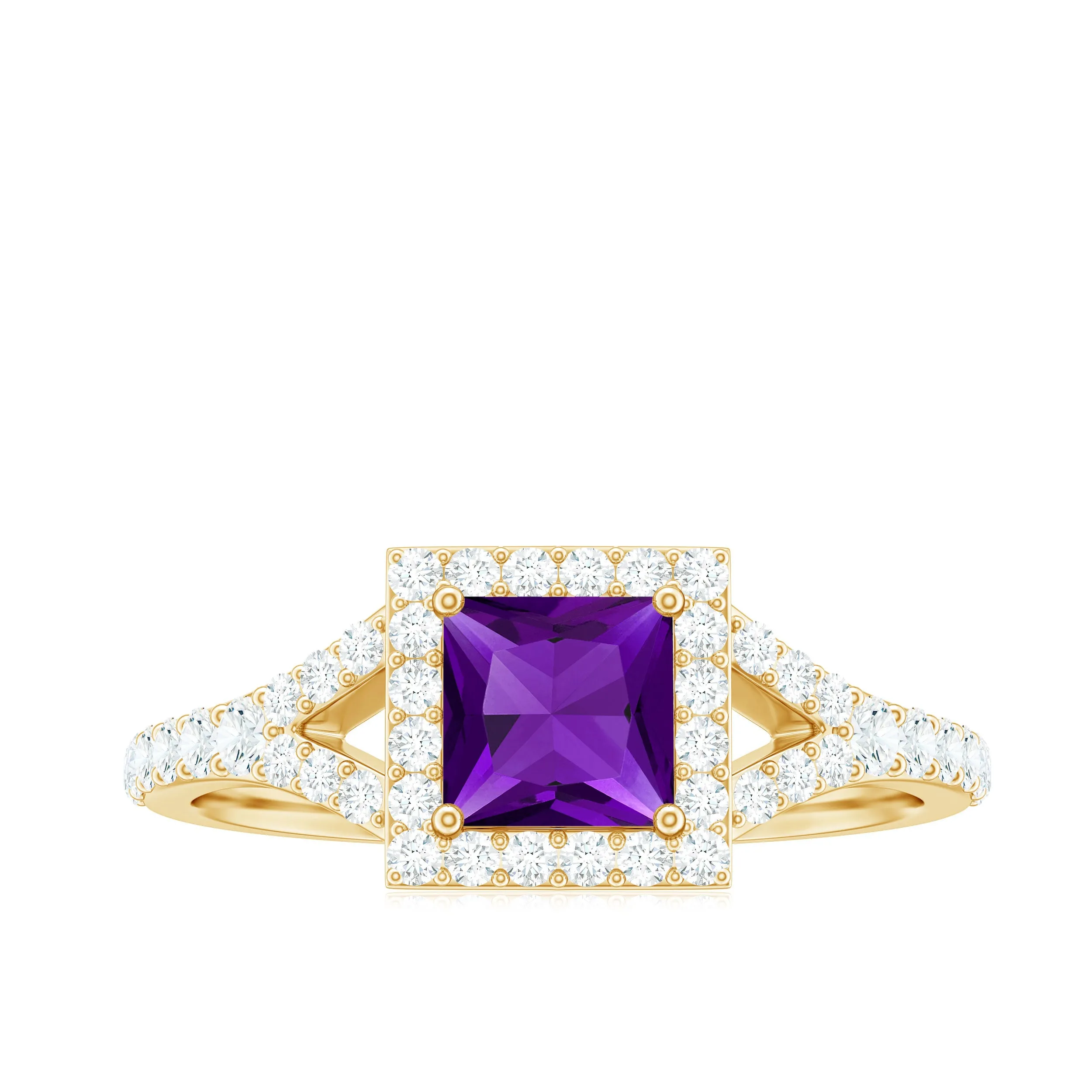 Amethyst Split Shank Halo Engagement Ring with Moissanite