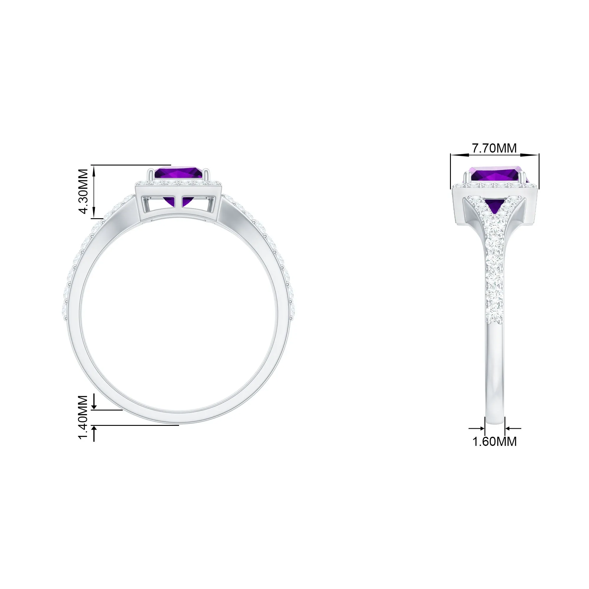 Amethyst Split Shank Halo Engagement Ring with Moissanite