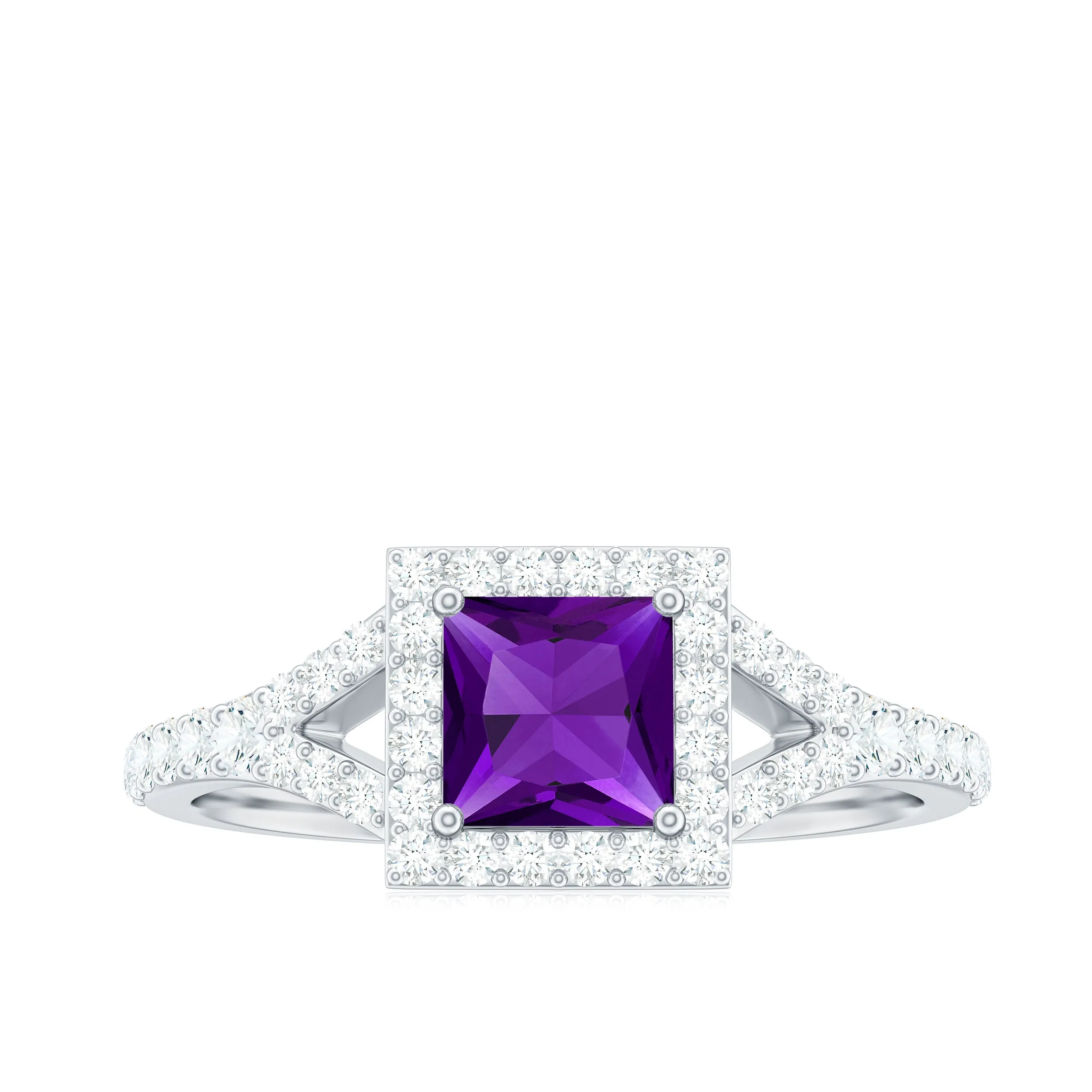 Amethyst Split Shank Halo Engagement Ring with Moissanite