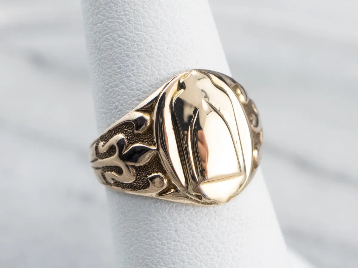 Antique Patterned Gold Signet Ring