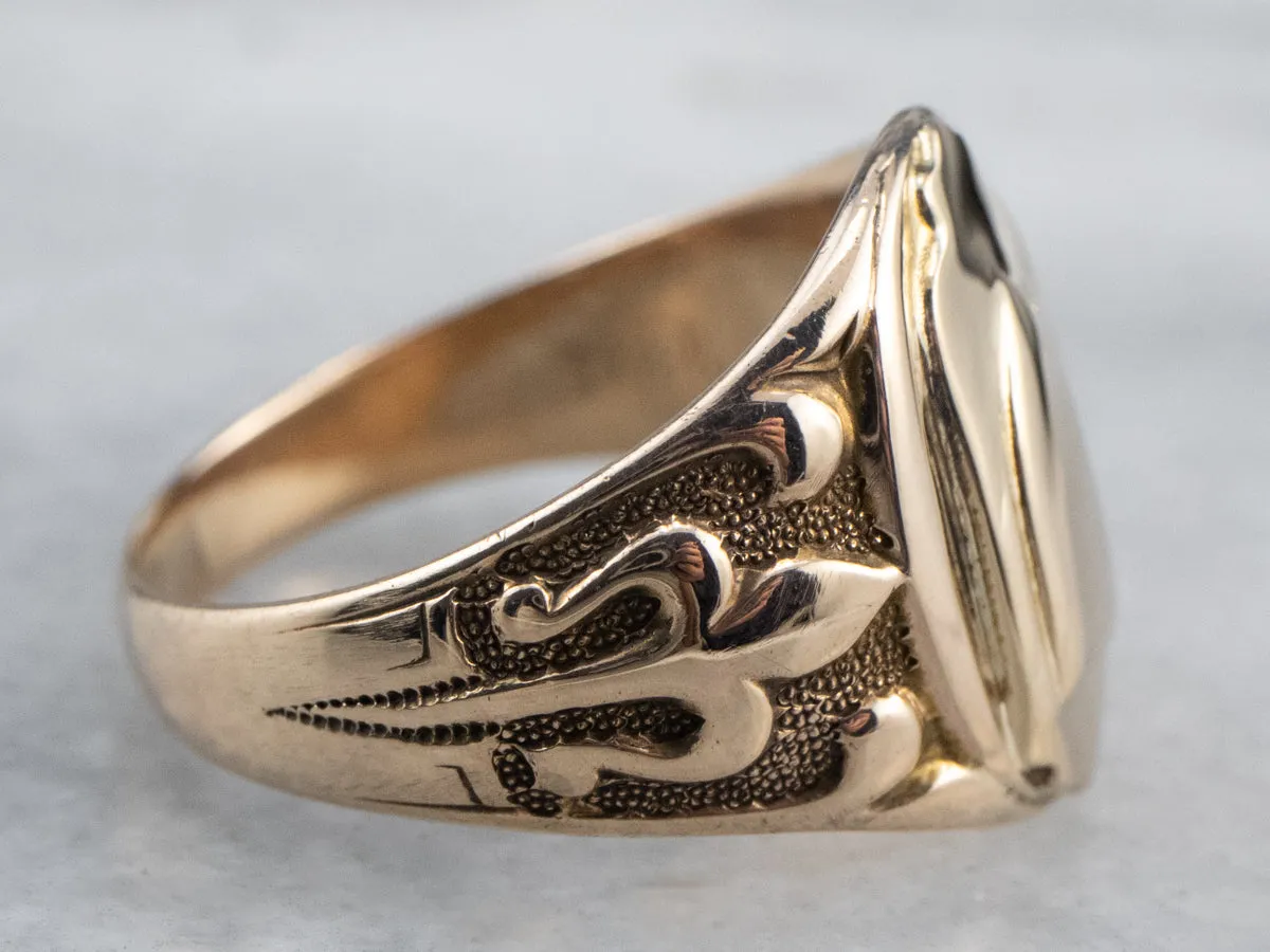 Antique Patterned Gold Signet Ring