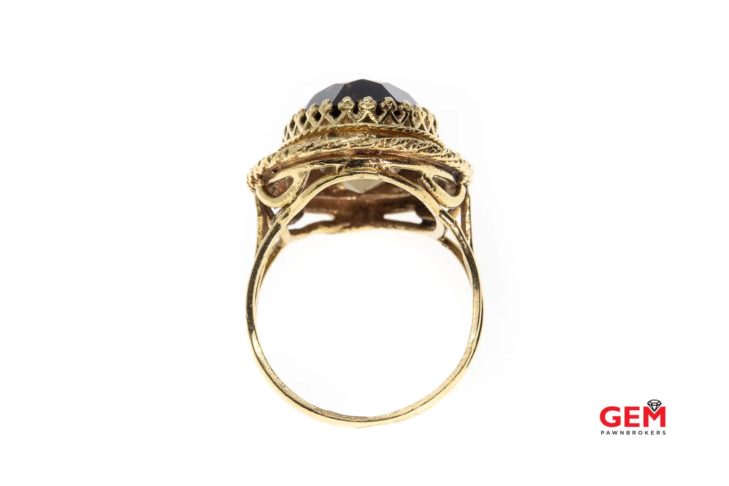 Antique Yellow Gold Rope Accent Smoky Quartz Cocktail Ring Size 10
