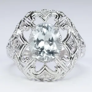 AQUAMARINE STERLING SILVER RING VINTAGE STYLE OVAL GEMSTONE FILIGREE COCKTAIL