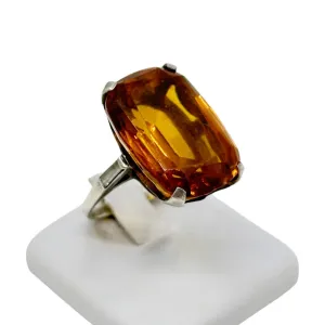 Art Deco sterling silver citrine glass cocktail ring