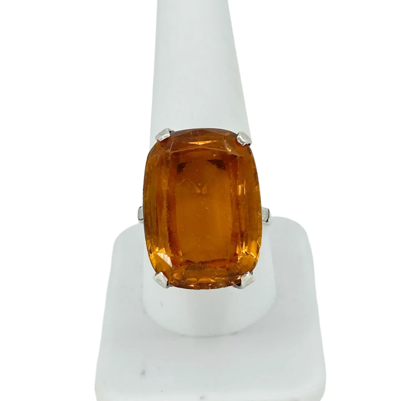 Art Deco sterling silver citrine glass cocktail ring
