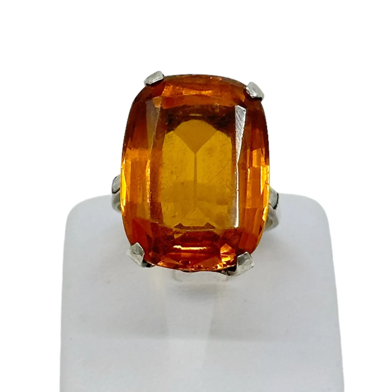 Art Deco sterling silver citrine glass cocktail ring
