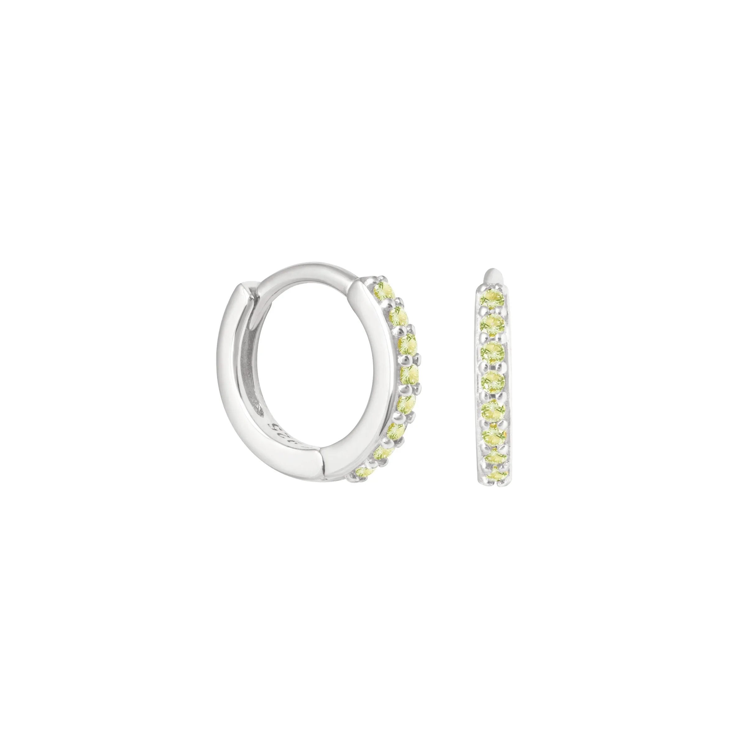 August Birthstone Huggies in Silver with Peridot CZ
