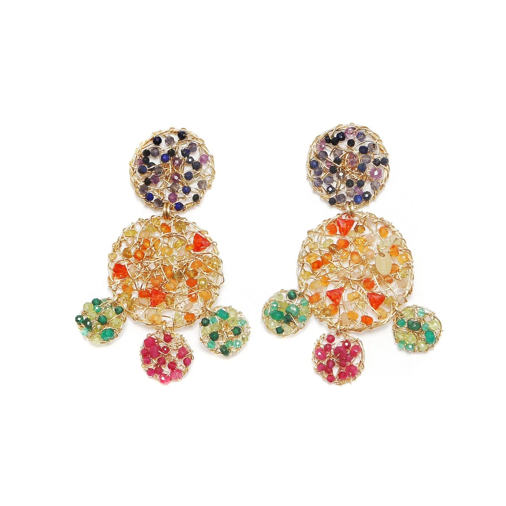 Aura Earrings #3 - Dark Blue, Red, Green, Yellow & Orange Gems Mix