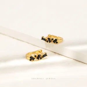 Baguette Abstract Black CZ Hoops, Gold, Silver SHEMISLI SH352 LR