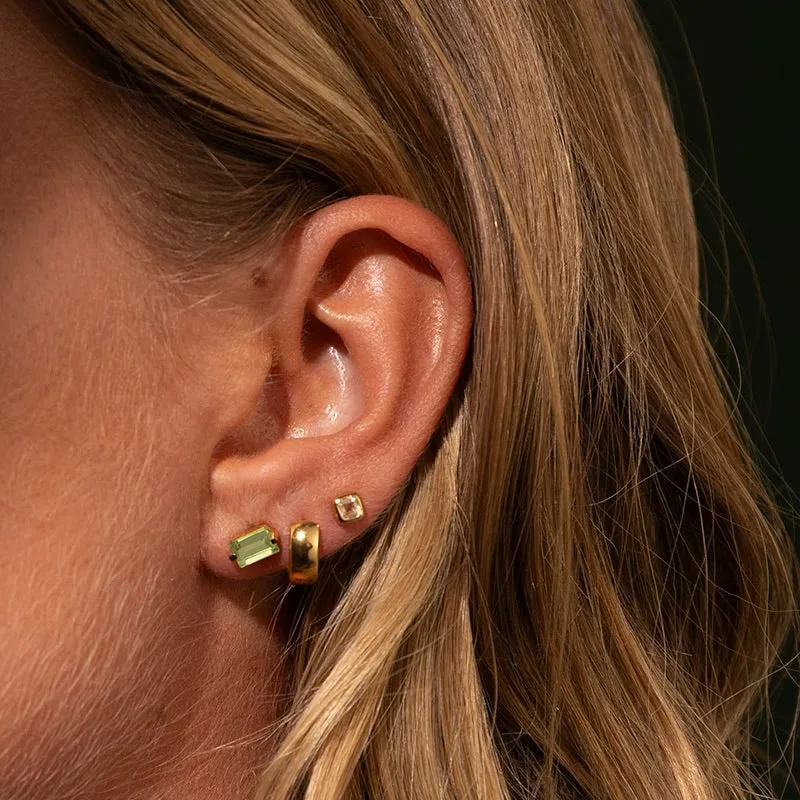 Baguette Mini Stud, Peridot, 9kt Yellow Gold