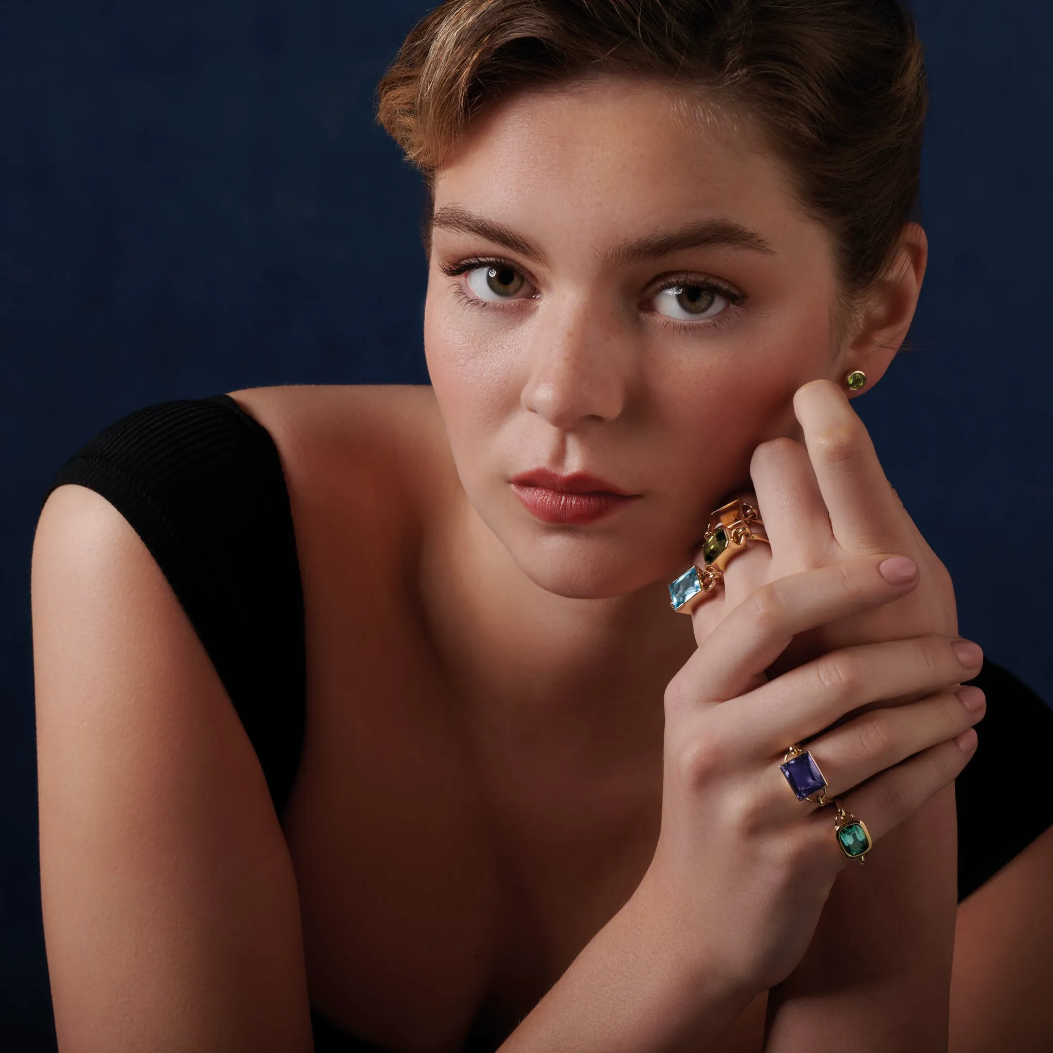 Baguette Ring 18ct Yellow Gold - Cabochon Watermelon Tourmaline