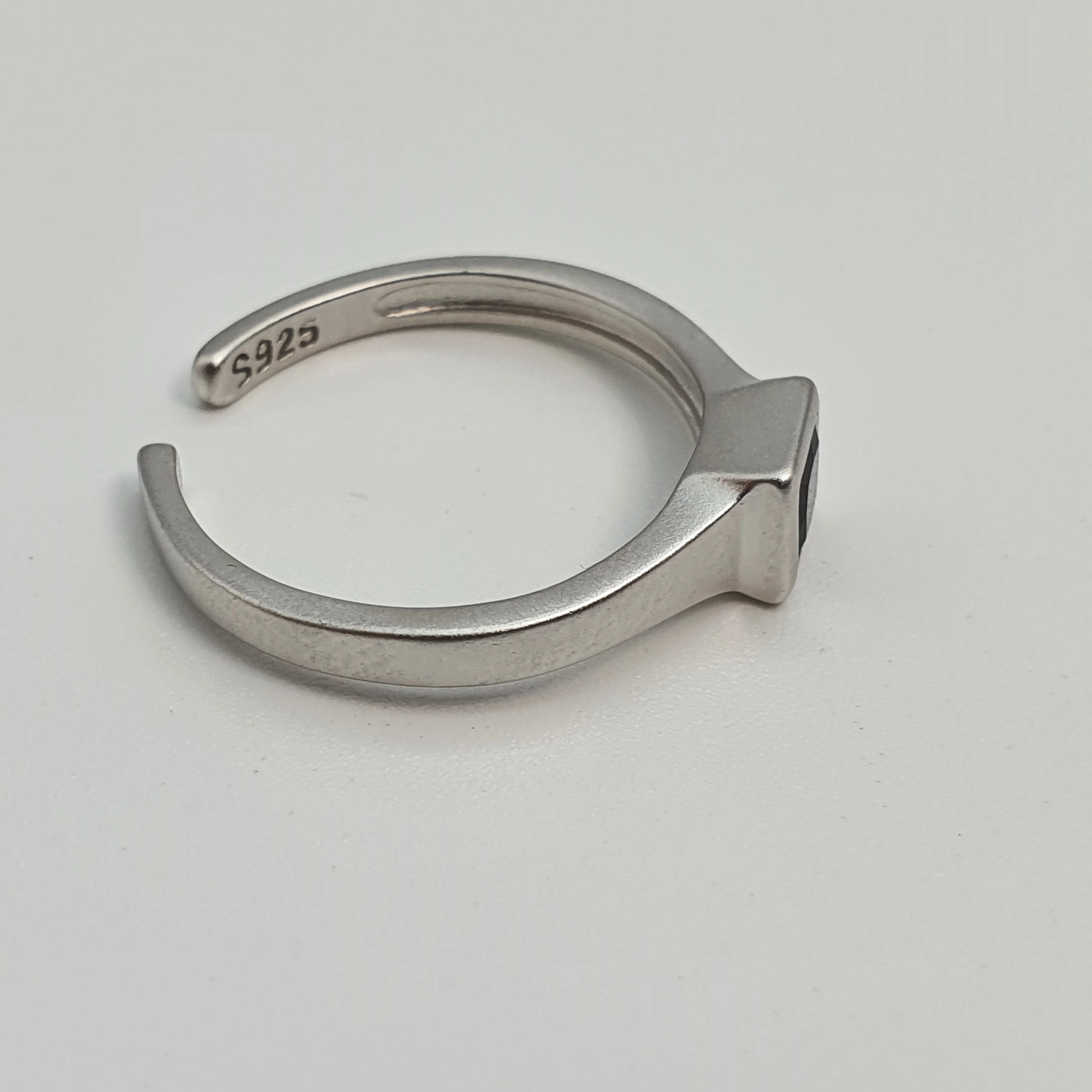 Black Square Onyx Open Ring, Sterling Silver