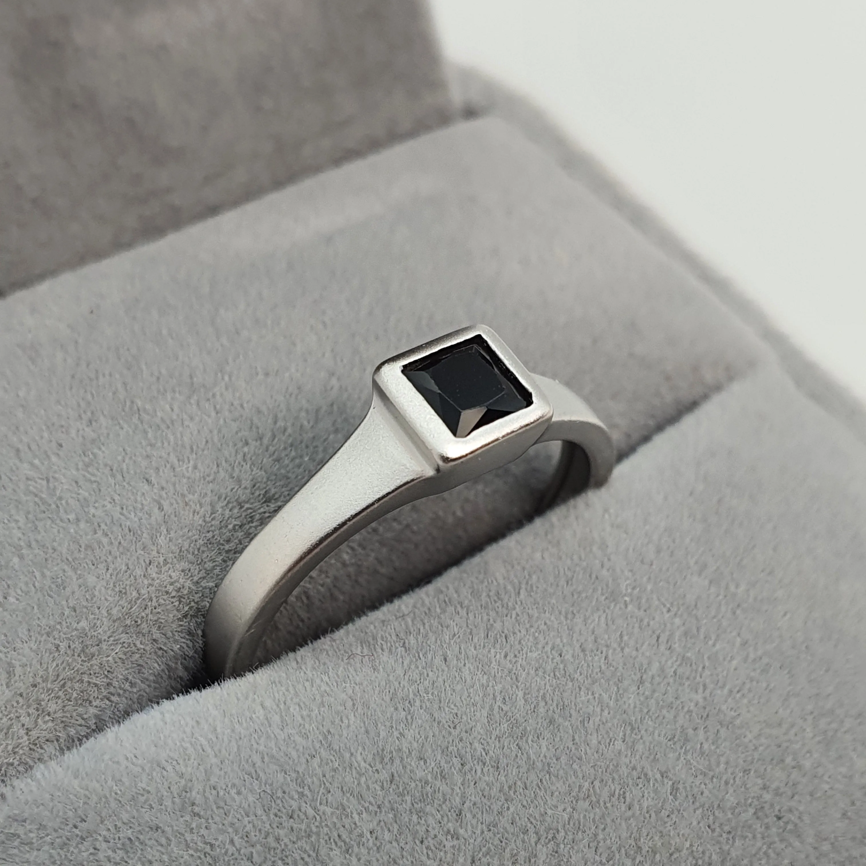 Black Square Onyx Open Ring, Sterling Silver