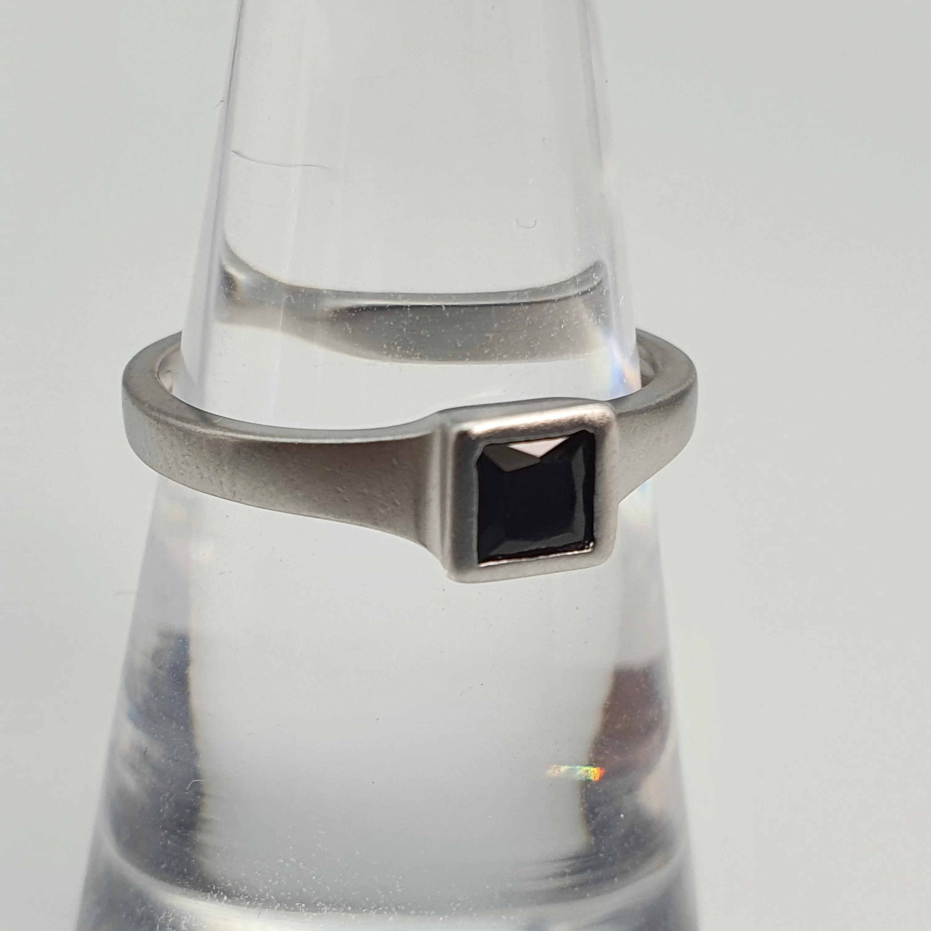 Black Square Onyx Open Ring, Sterling Silver