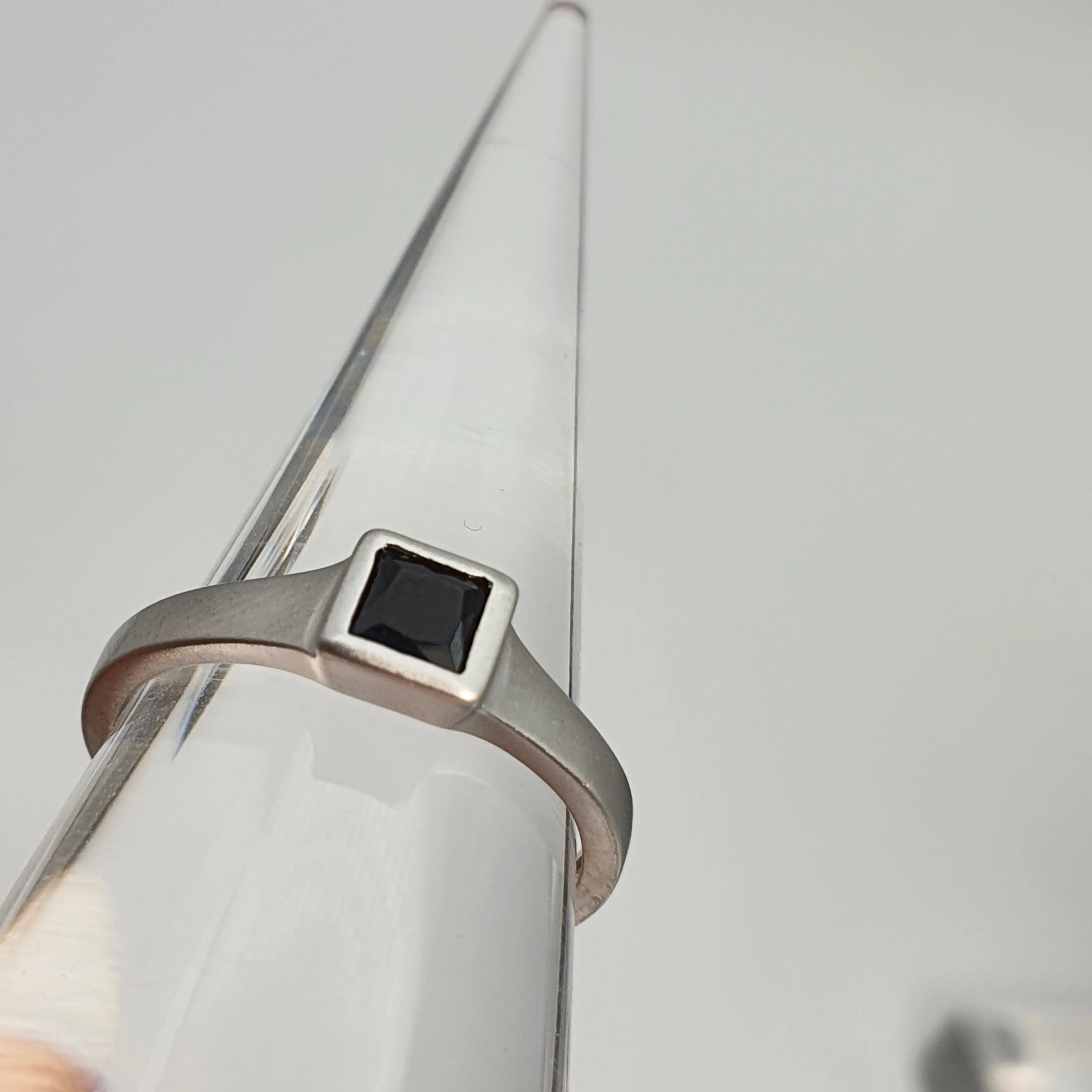 Black Square Onyx Open Ring, Sterling Silver