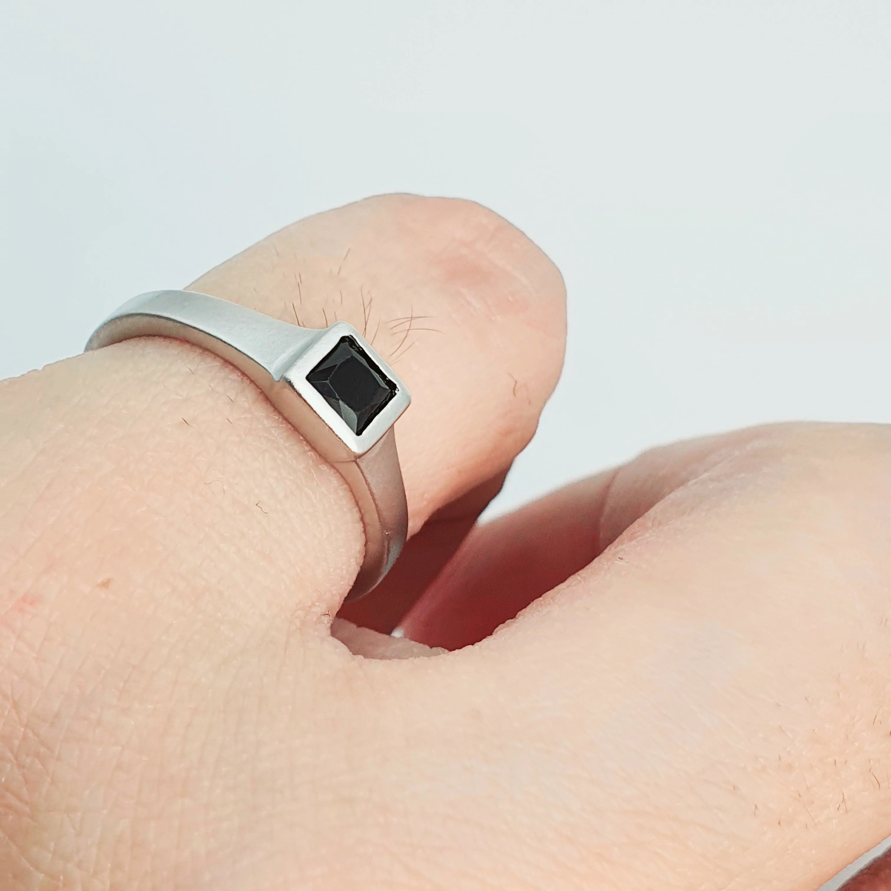 Black Square Onyx Open Ring, Sterling Silver