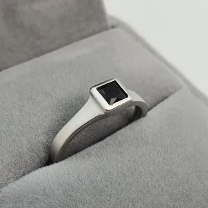 Black Square Onyx Open Ring, Sterling Silver