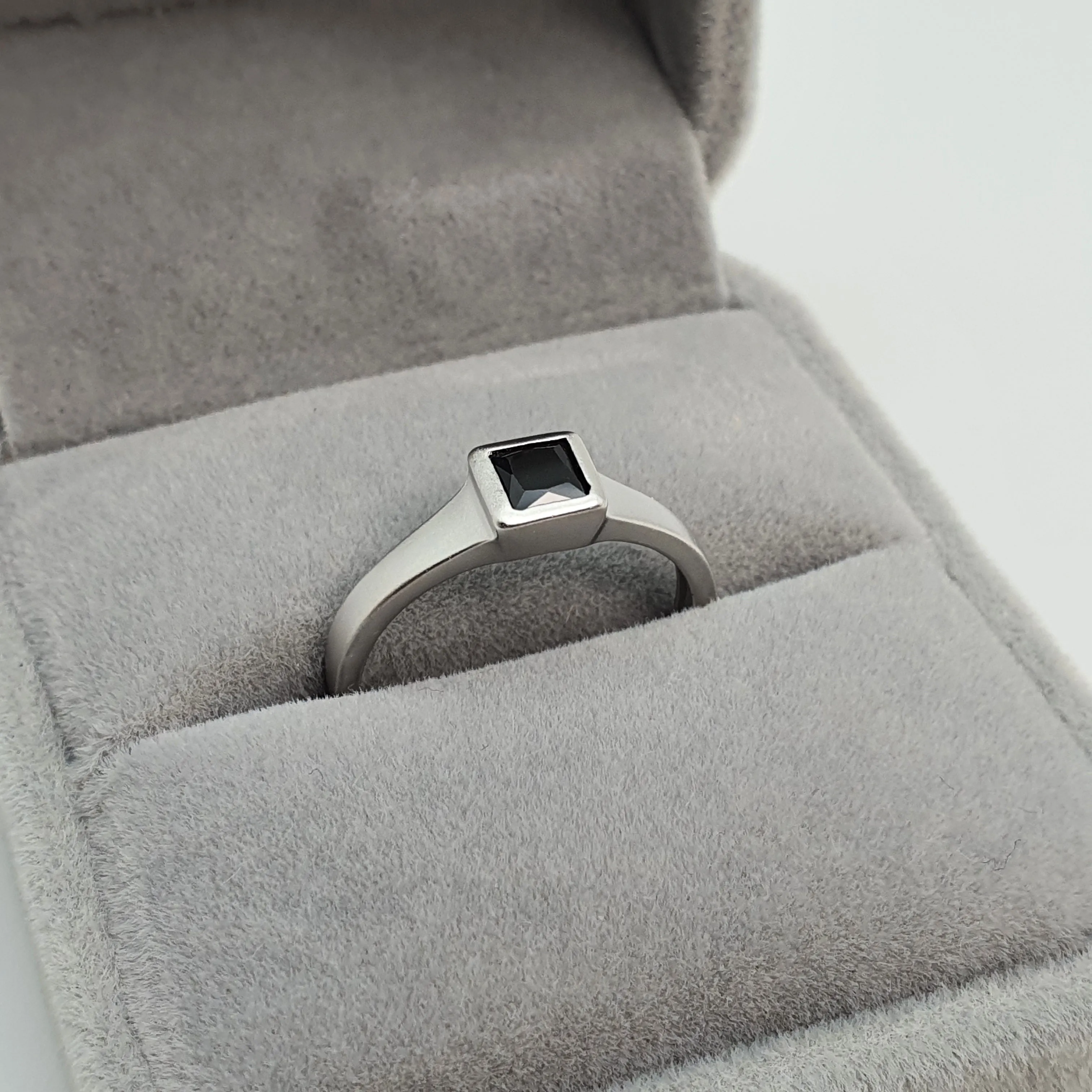 Black Square Onyx Open Ring, Sterling Silver