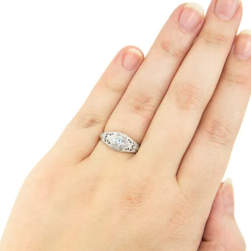 BLUE AQUAMARINE STERLING SILVER VINTAGE STYLE COCKTAIL RING FILIGREE PROMISE