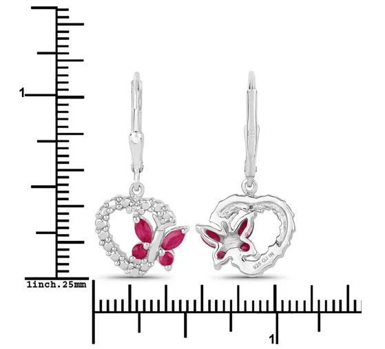 Butterfly and Heart Earrings Genuine Gemstones 925 Sterling Silver