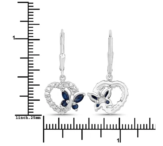 Butterfly and Heart Earrings Genuine Gemstones 925 Sterling Silver