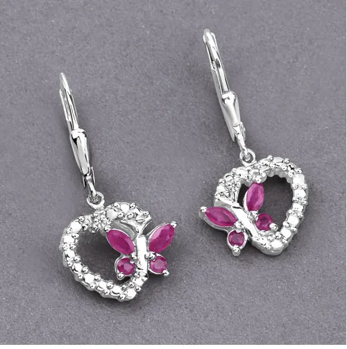 Butterfly and Heart Earrings Genuine Gemstones 925 Sterling Silver