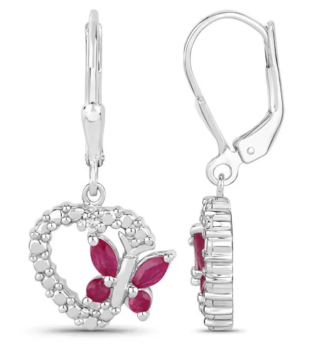 Butterfly and Heart Earrings Genuine Gemstones 925 Sterling Silver