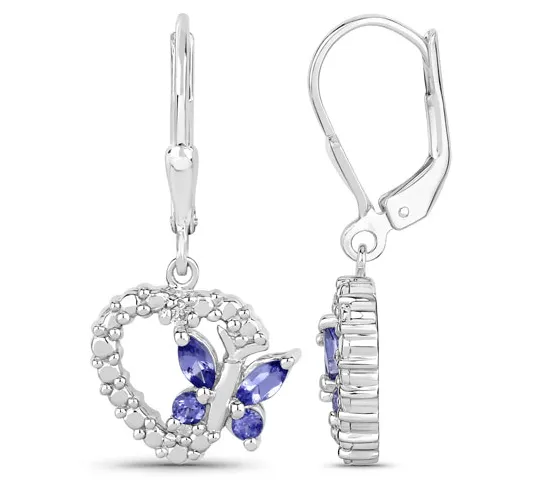 Butterfly and Heart Earrings Genuine Gemstones 925 Sterling Silver