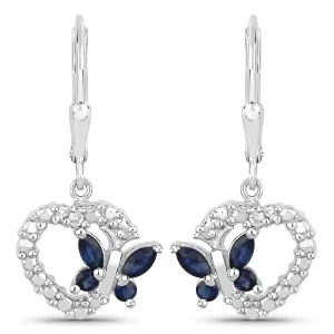Butterfly and Heart Earrings Genuine Gemstones 925 Sterling Silver