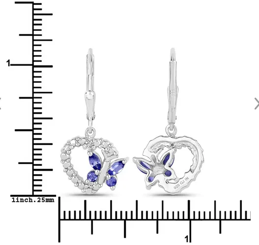 Butterfly and Heart Earrings Genuine Gemstones 925 Sterling Silver