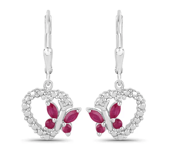 Butterfly and Heart Earrings Genuine Gemstones 925 Sterling Silver
