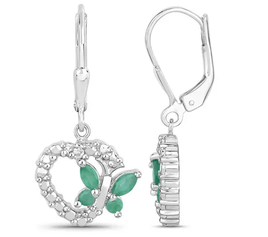 Butterfly and Heart Earrings Genuine Gemstones 925 Sterling Silver