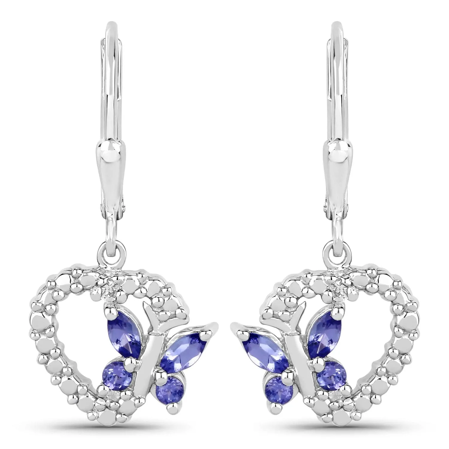 Butterfly and Heart Earrings Genuine Gemstones 925 Sterling Silver