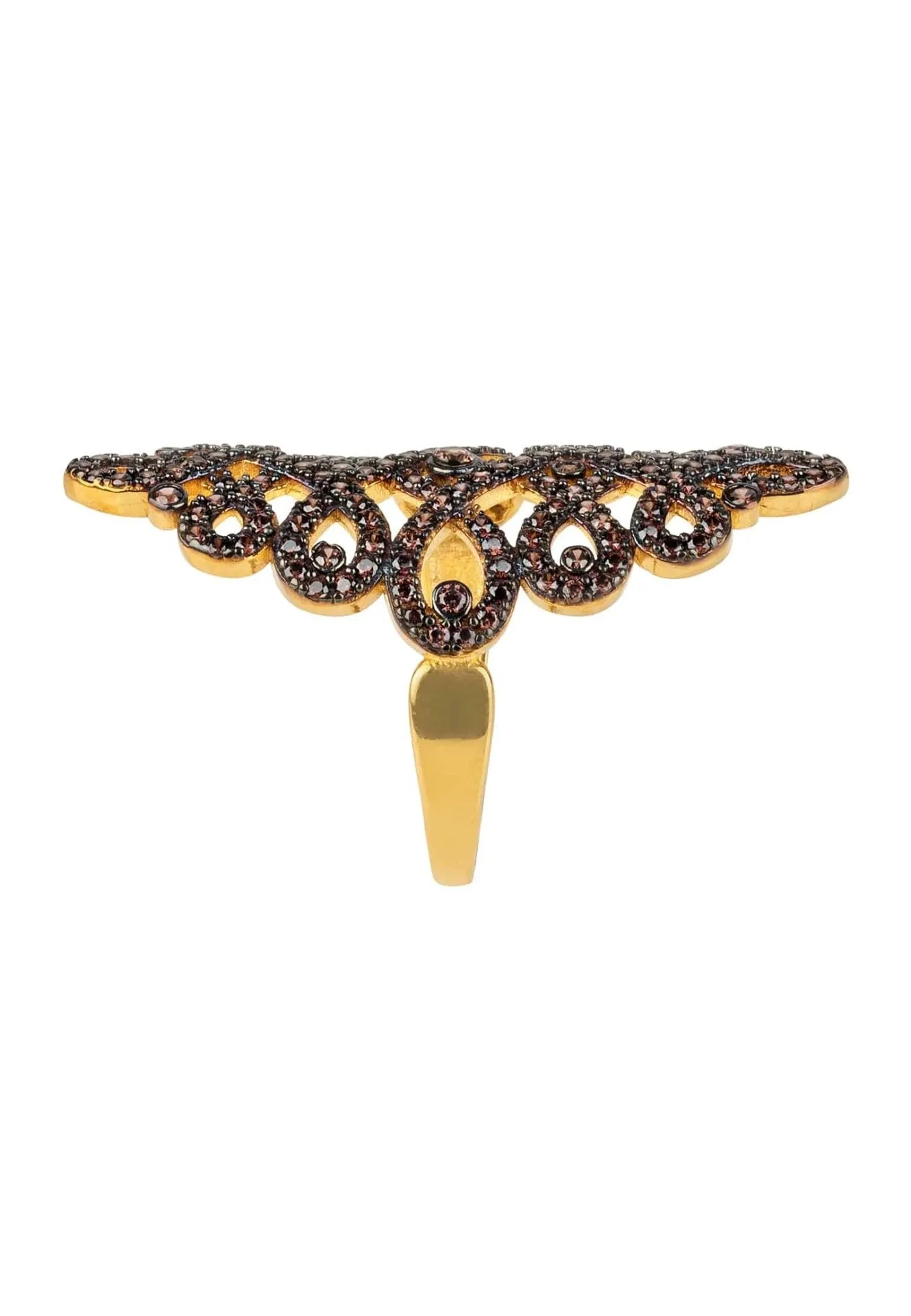 Calligraphy Wave Cocktail Ring Chocolate Brown Gold