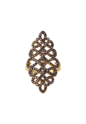 Calligraphy Wave Cocktail Ring Chocolate Brown Gold