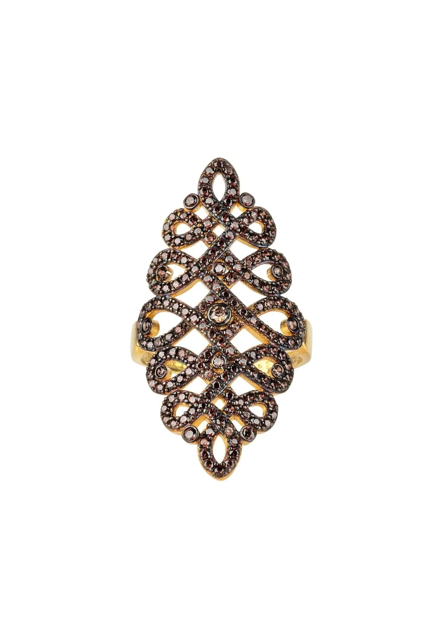 Calligraphy Wave Cocktail Ring Chocolate Brown Gold
