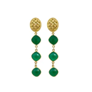 Catherine Gold Lattice & Triple Emerald Earrings