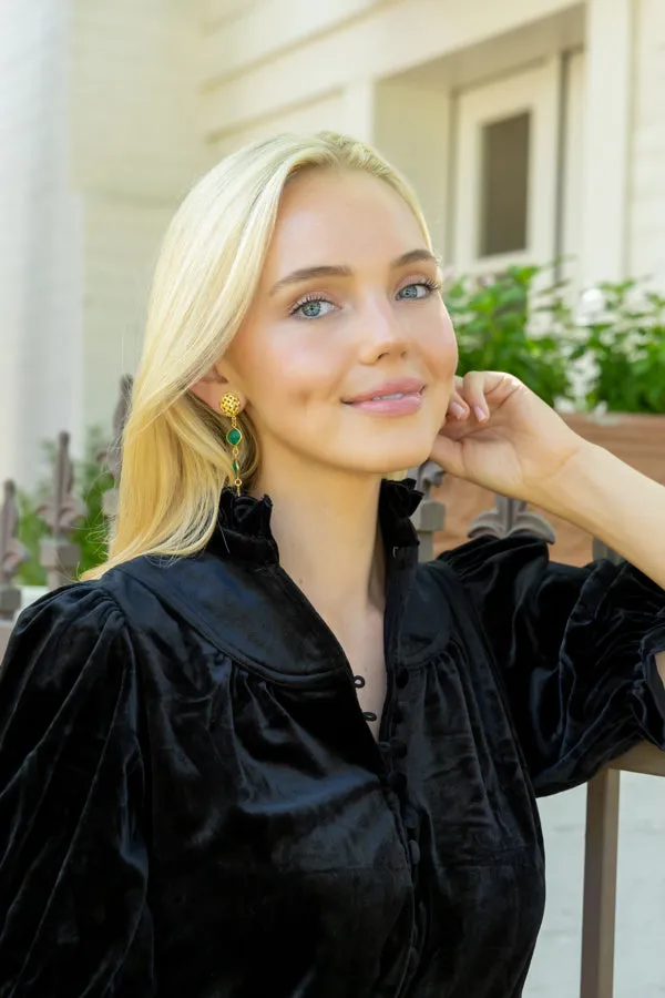 Catherine Gold Lattice & Triple Emerald Earrings