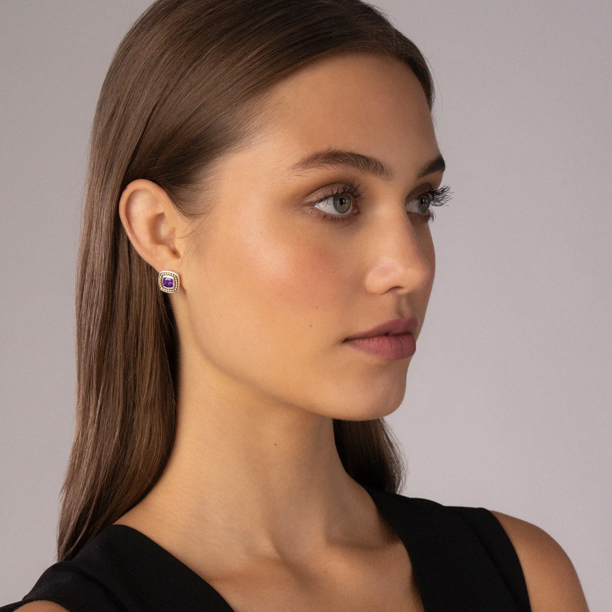 Caviar Color Amethyst Stud Earrings