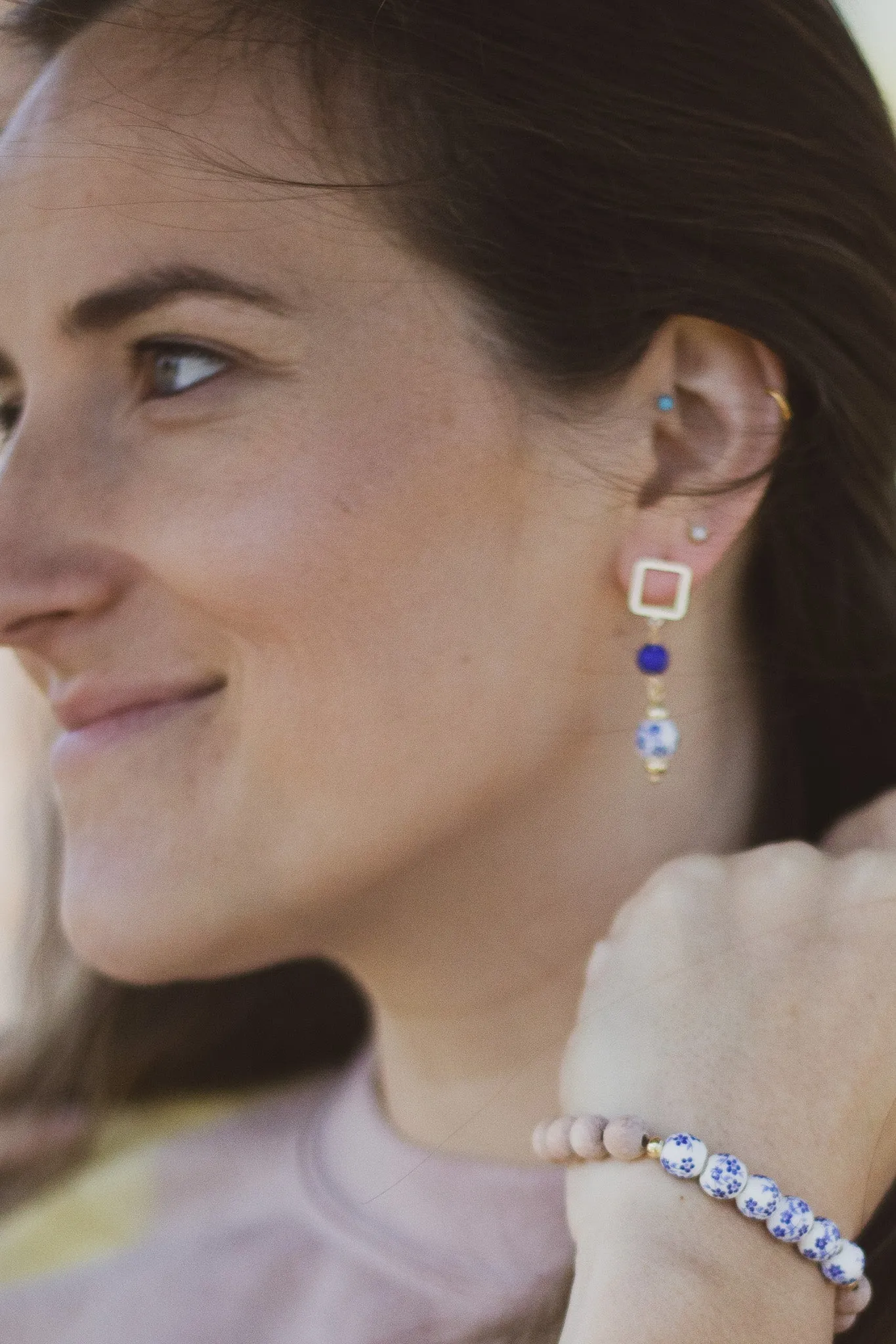 Ceramic Blue Flower Earrings