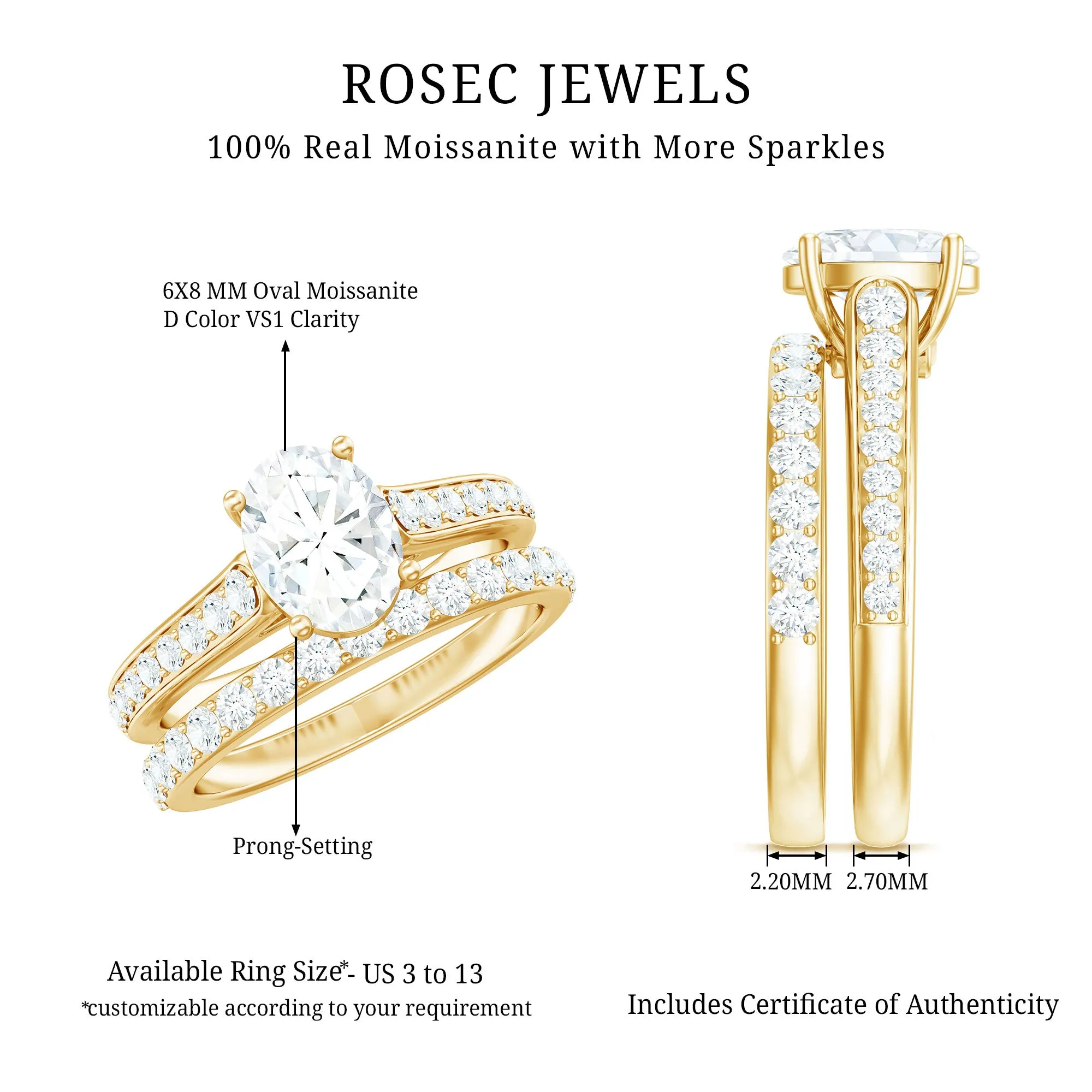 Certified Moissanite Wedding Ring Set