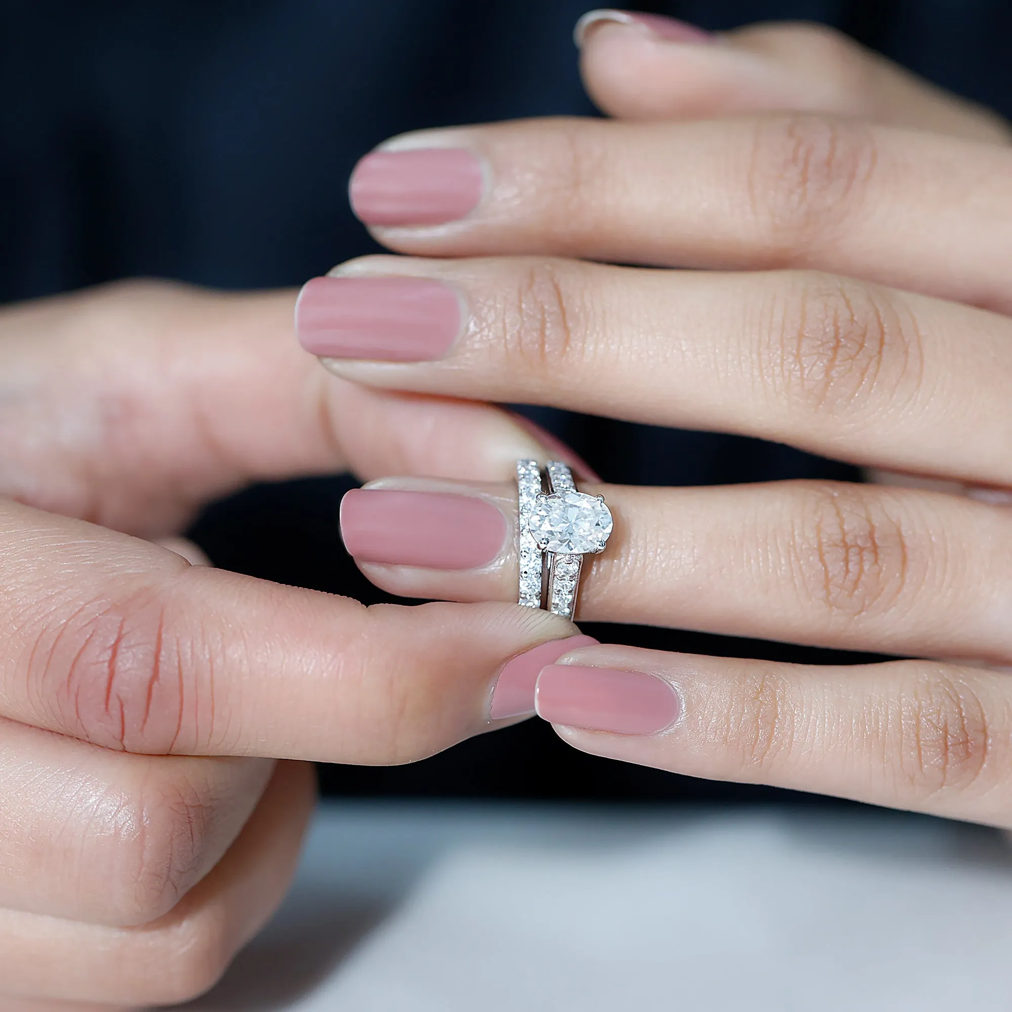 Certified Moissanite Wedding Ring Set