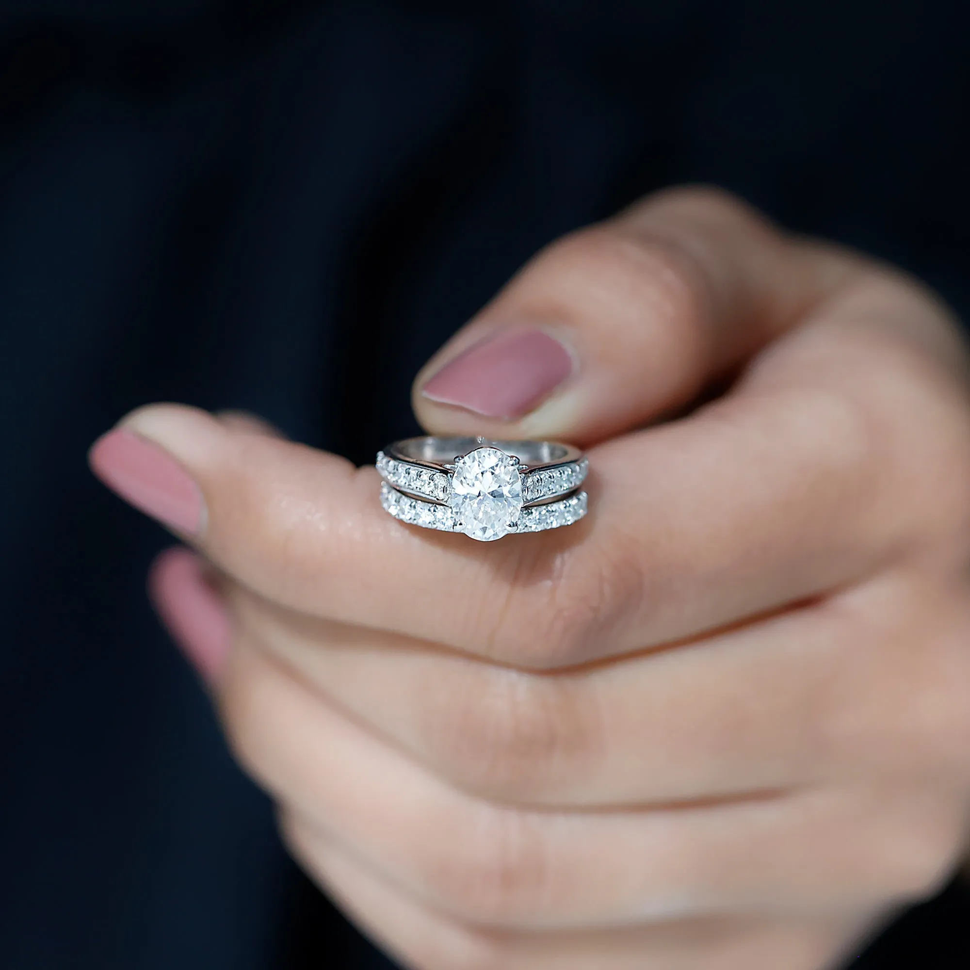Certified Moissanite Wedding Ring Set