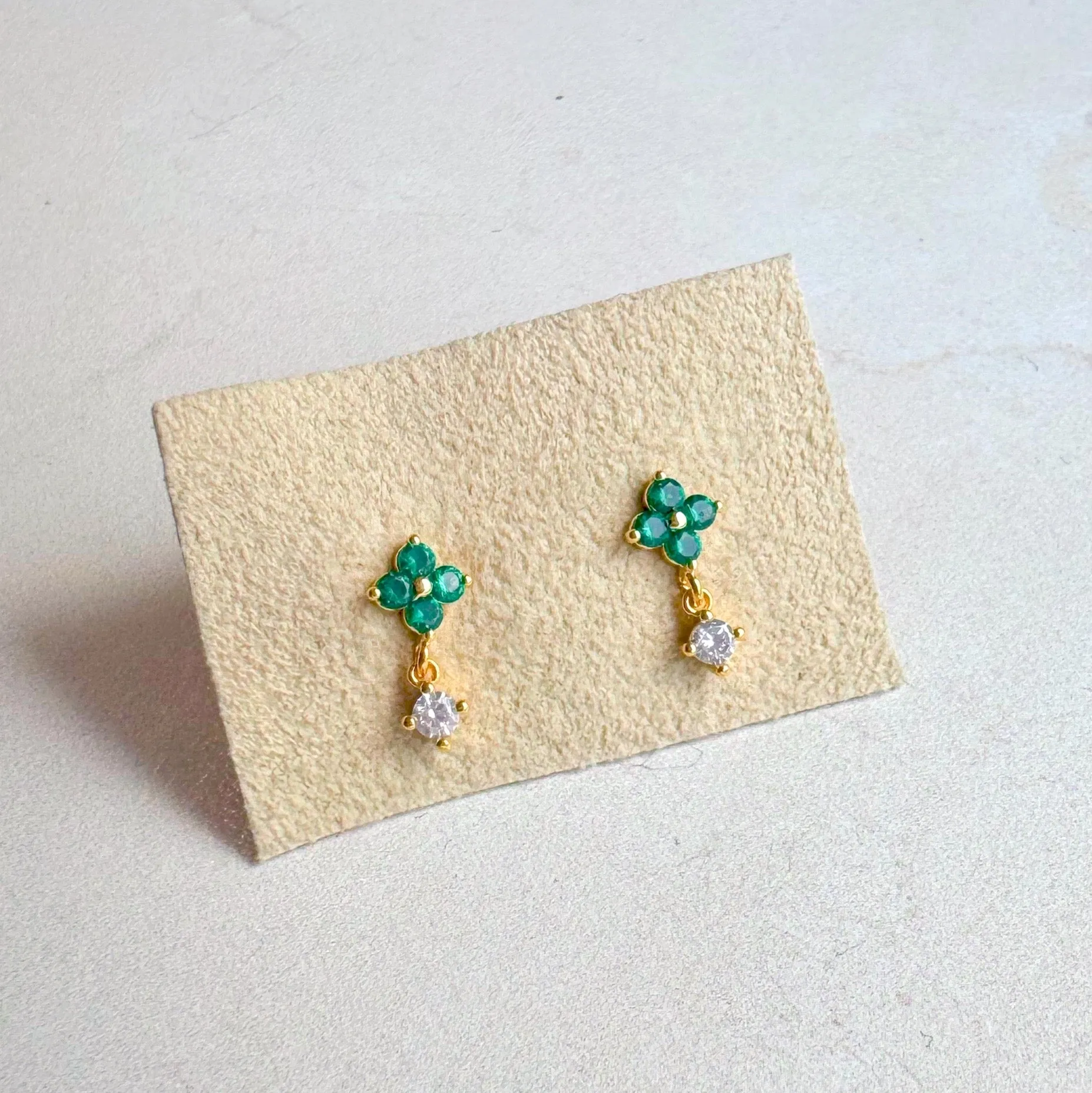 Charlotte Drop Tiny Stud Earrings - Emerald