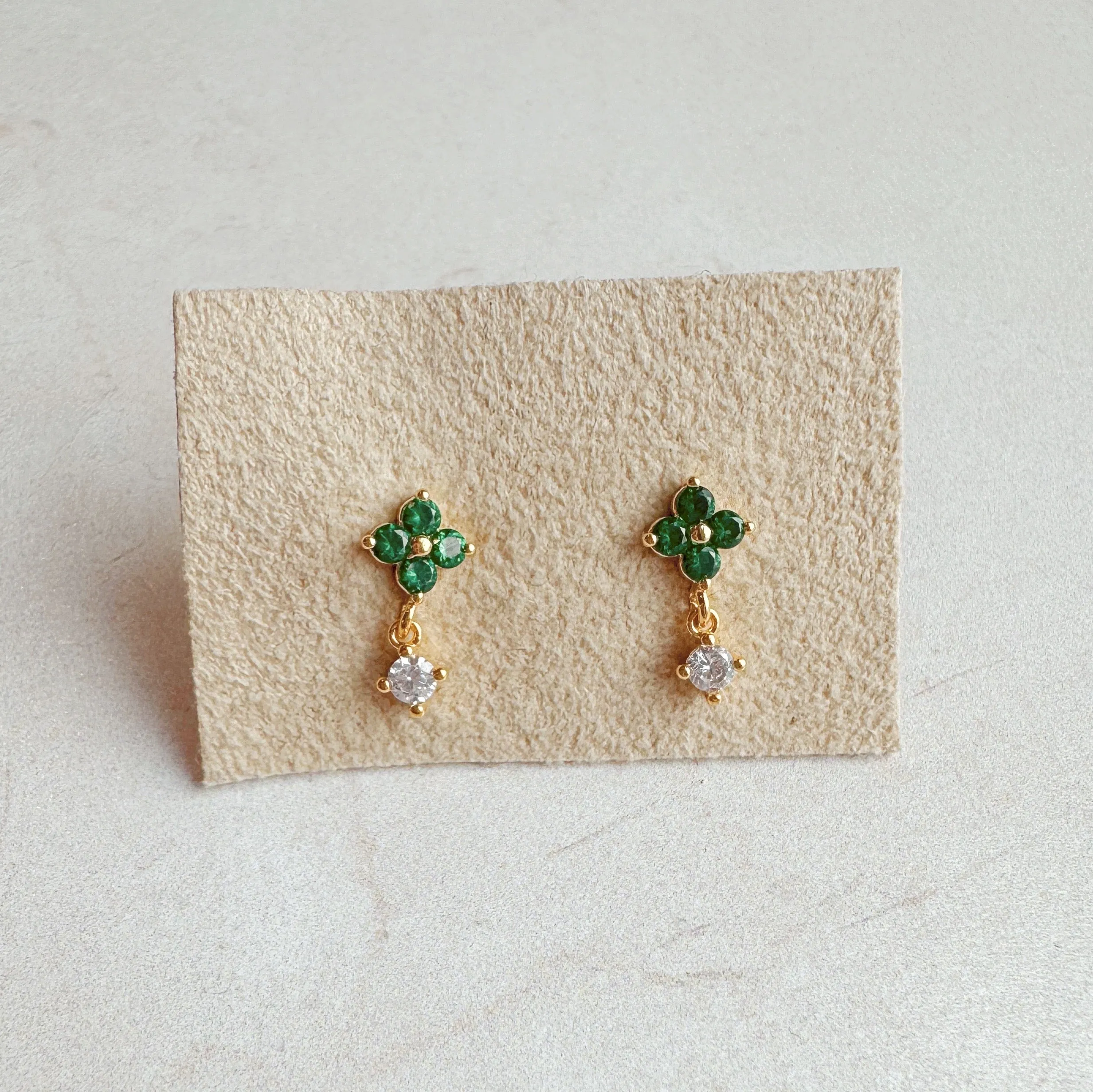 Charlotte Drop Tiny Stud Earrings - Emerald