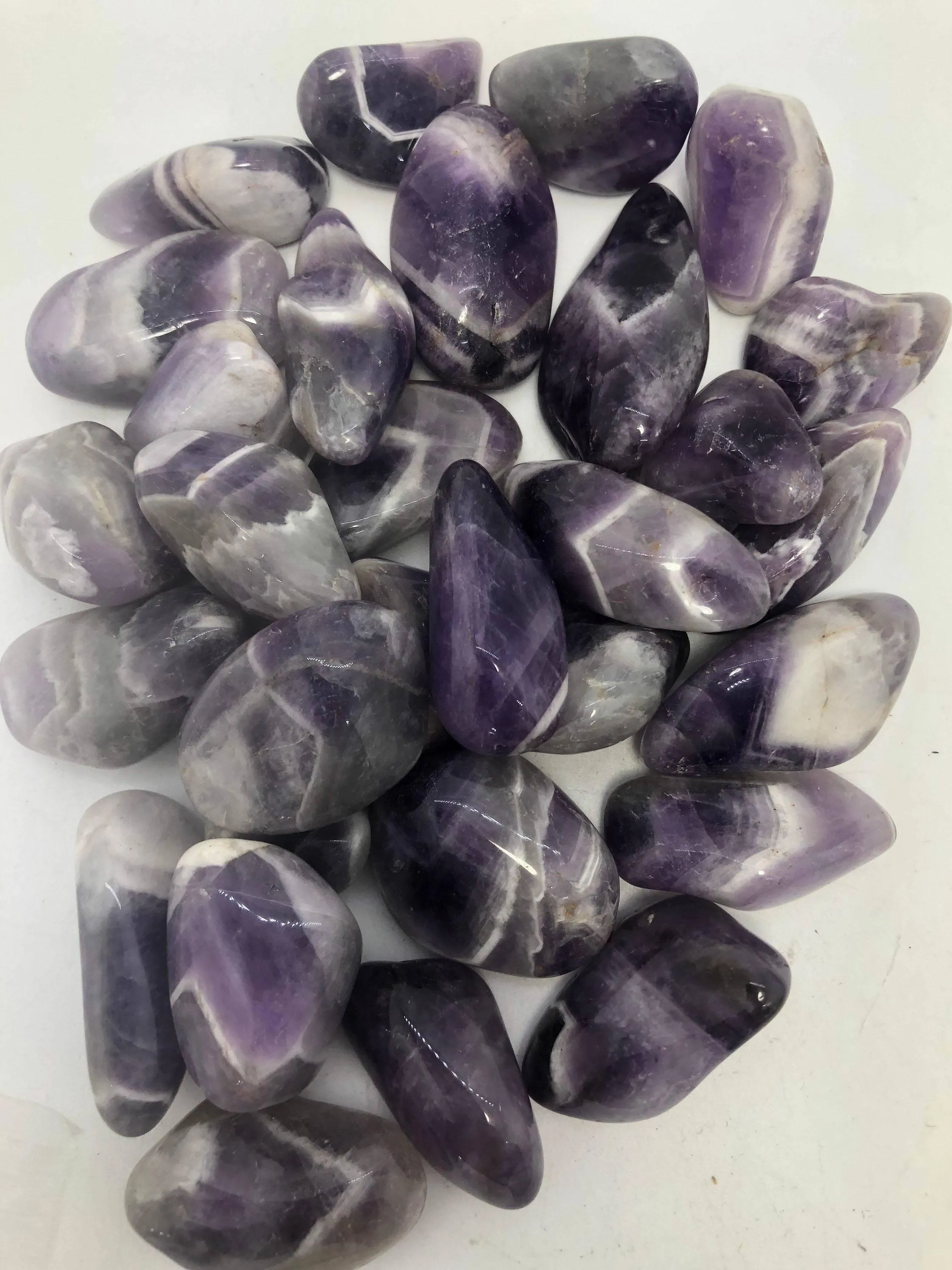 Chevron Amethyst Banded Dogtooth 1 1/2- 2 inch polished Trumble Stones Crystal